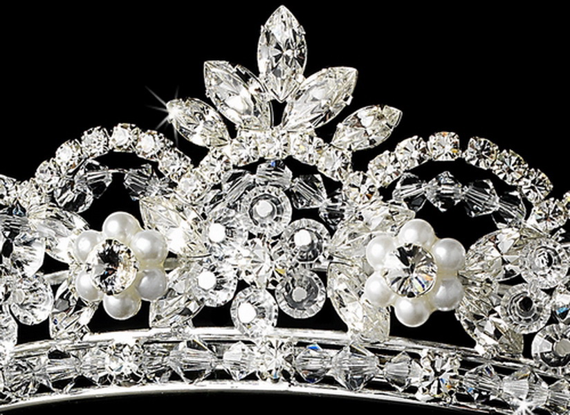 Elegance by Carbonneau HP-1038-S-White Crystal and Pearl Bridal Tiara HP 1038