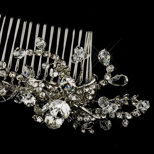 Elegance by Carbonneau Comb-3644-AS-Clear Antique Silver Clear Crystal & Rhinestone Comb 3644