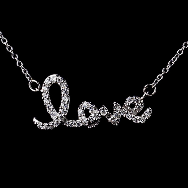 Elegance by Carbonneau Sterling Silver 925 Clear CZ Crystal "Love" Necklace 8568