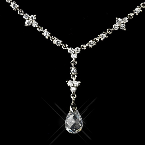 Elegance by Carbonneau Antique Silver Clear Austrian CZ Crystal Bead Floral Necklace 8171