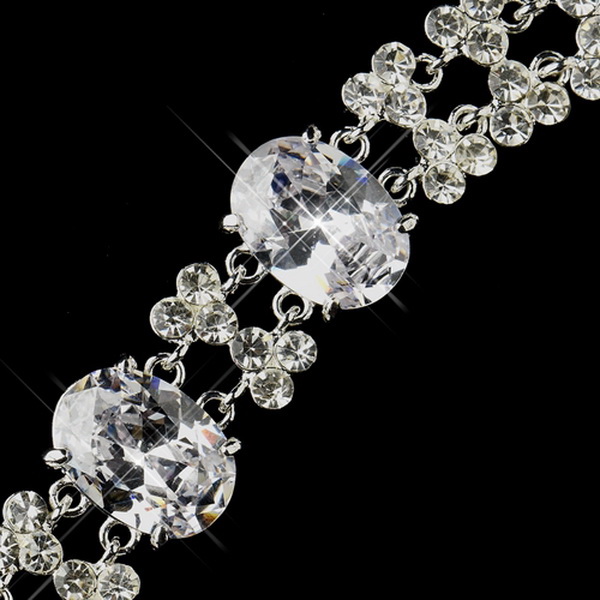 Elegance by Carbonneau B-10588-S-Clear Silver Clear Oval CZ Crystal & Rhinestone Bridal Clasp Bracelet 10588