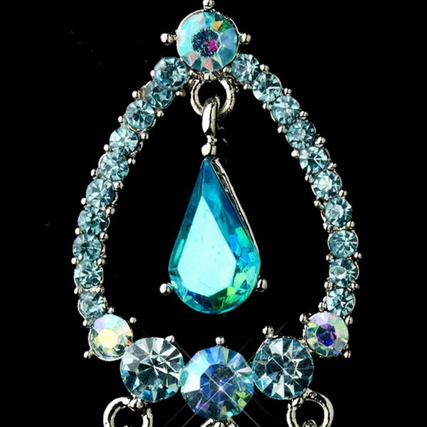 Elegance by Carbonneau E-8686-S-Turquoise-AB Silver Turquoise AB Crystal & Rhinestone Chandelier Bridal Earrings 8686