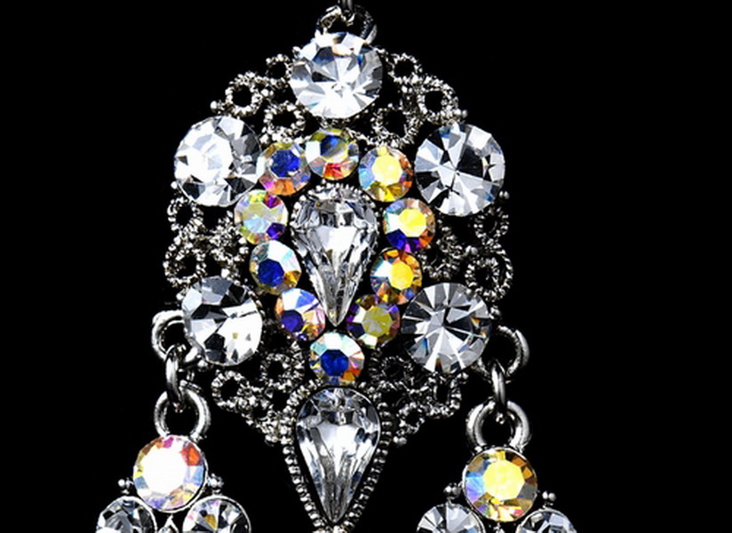 Elegance by Carbonneau E-943-Silver-Clear-AB Celebrity Style Silver Clear AB Chandelier Earrings E 943