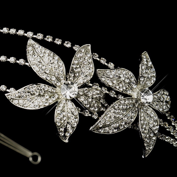 Elegance by Carbonneau HP-664-AS-Clear Antique Silver Clear Side Accented Flower Rhinestone Side Accented Bridal Headband 664