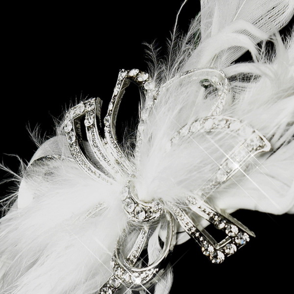 Elegance by Carbonneau HP-9848-AS-Ivory Antique Rhinestone & Ivory Feather Bridal Headband Headpiece 9848