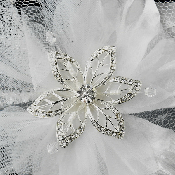 Elegance by Carbonneau Clip-8106-White * White Crystal Rhinestone Matte Satin & Organza Bridal Flower Hair Clip 8106 with Brooch Pin