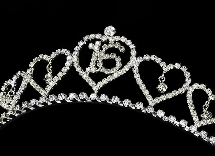 Elegance by Carbonneau HP-460-Silver-Clear-16 Sweet 16 Silver Plated Tiara Covered in Sparkling Rhinestones 460