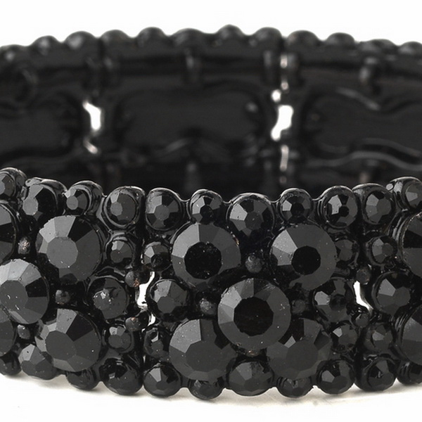 Elegance by Carbonneau b-8703-black-jet Jet Black Cluster Stretch Bracelet 8703