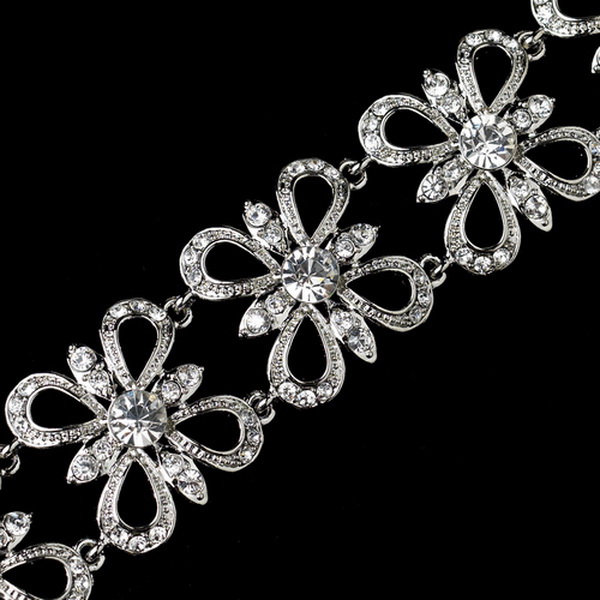 Elegance by Carbonneau B-9086-AS-Clear Antique Silver Rhodium Clear Rhinestone Floral Butterfly Bracelet 9086