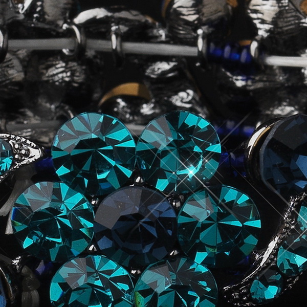 Elegance by Carbonneau B-8661-H-Turquoise Hematite Turquoise Blue Flower Vogue Crystal Rhinestone Stretch Bracelet 8661