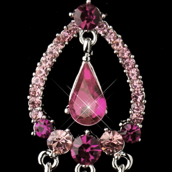 Elegance by Carbonneau E-8686-S-Pink Silver Pink Crystal & Rhinestone Chandelier Bridal Earrings 8686
