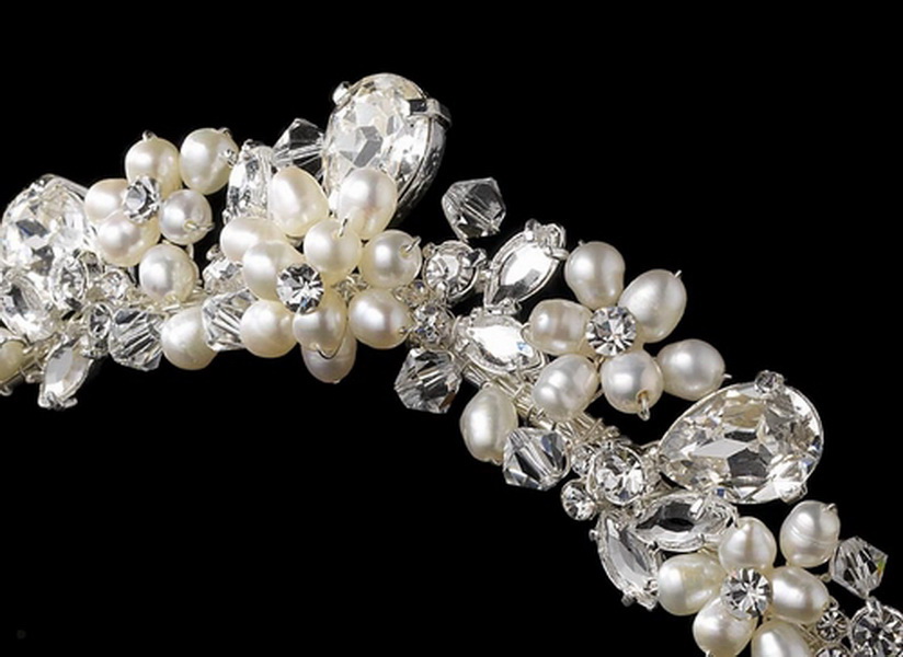 Elegance by Carbonneau HP-8255 Silver Freshwater Pearl Bridal Tiara HP 8255