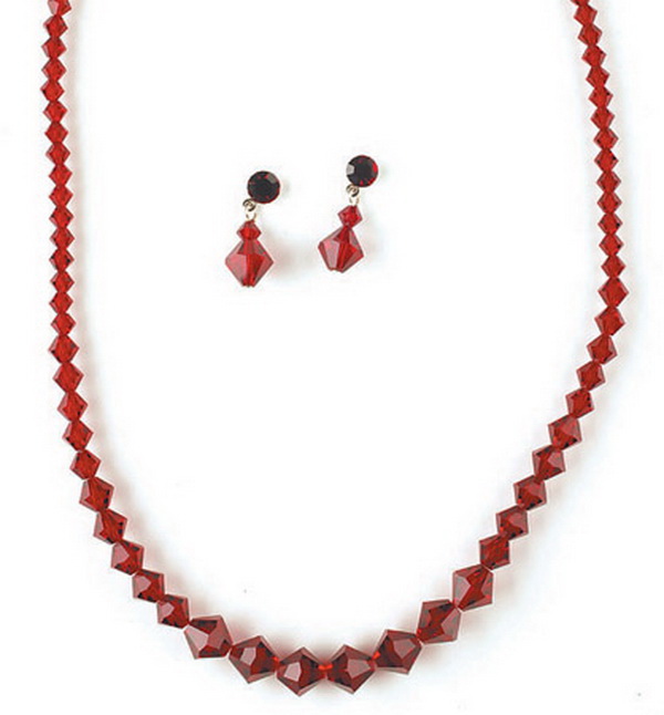 Elegance by Carbonneau NE-231-red Necklace Earring Set NE 231 Red
