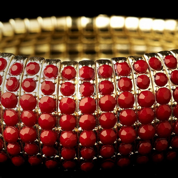 Elegance by Carbonneau B-8802-G-Red Gold Red Stretch Bracelet 8802