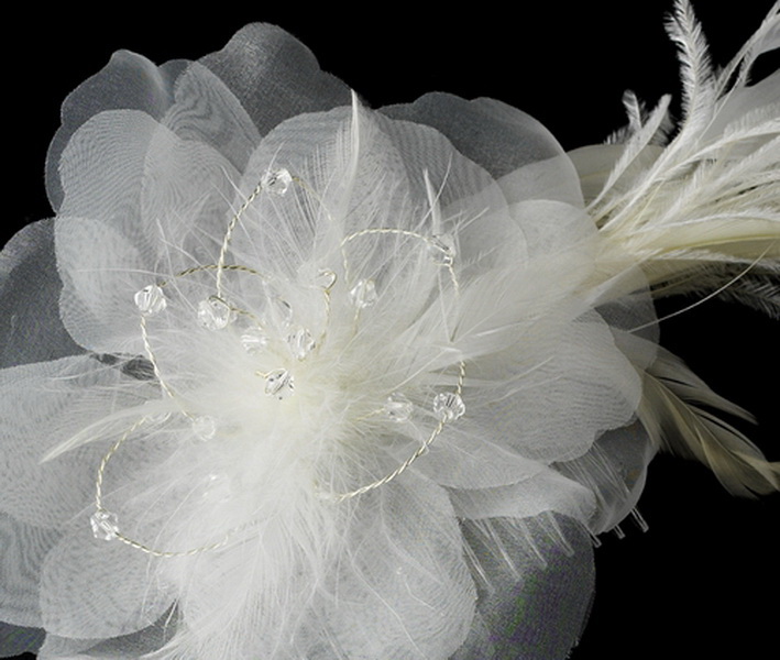 Elegance by Carbonneau comb-1517 Bridal Feather Hair Piece with Crystals Comb 1517 (White or Ivory)