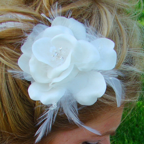 Elegance by Carbonneau Comb-7024-S Elegant Bridal Flower with Feathers Hair Accent Comb 7024 White, Ivory or Black