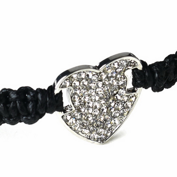 Elegance by Carbonneau B-9006-S-Black Silver Clear Rhinestone Heart Black String Bracelet 9006