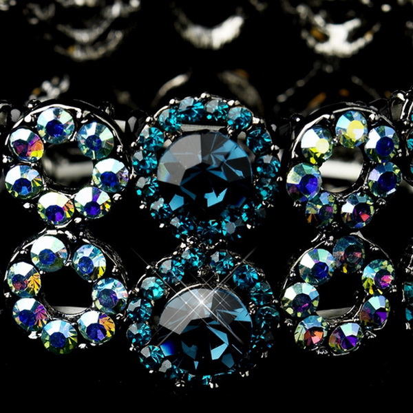 Elegance by Carbonneau B-8658-H-Turquoise Hematite Turquoise & Light Blue AB Crystal Bridal Stretch Bracelet 8658