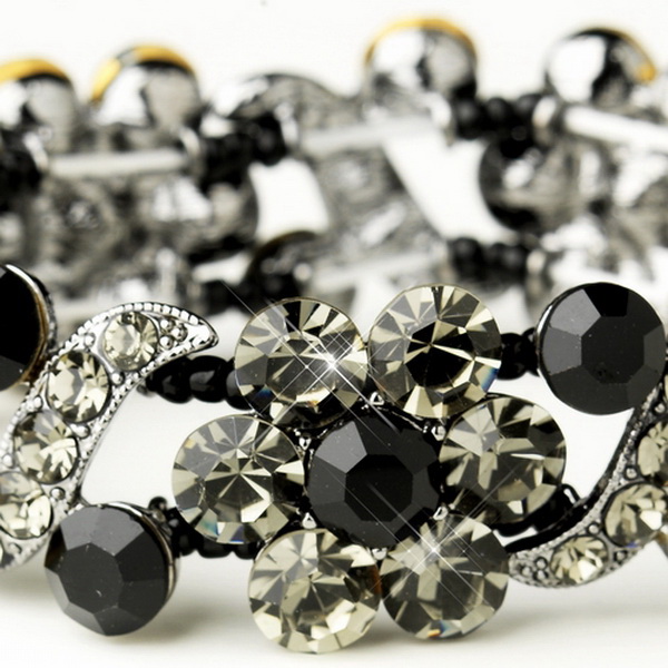 Elegance by Carbonneau B-8661-H-Black Hematite Black Crystal Bridal Stretch Bracelet 8661