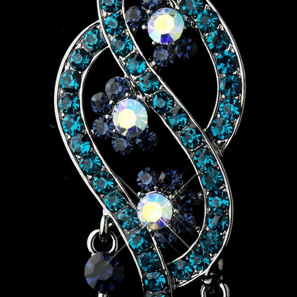 Elegance by Carbonneau E-8657-AS-Turquoise Antique Silver Turquoise & Blue Rhinestone Dangle Bridal Earrings 8657