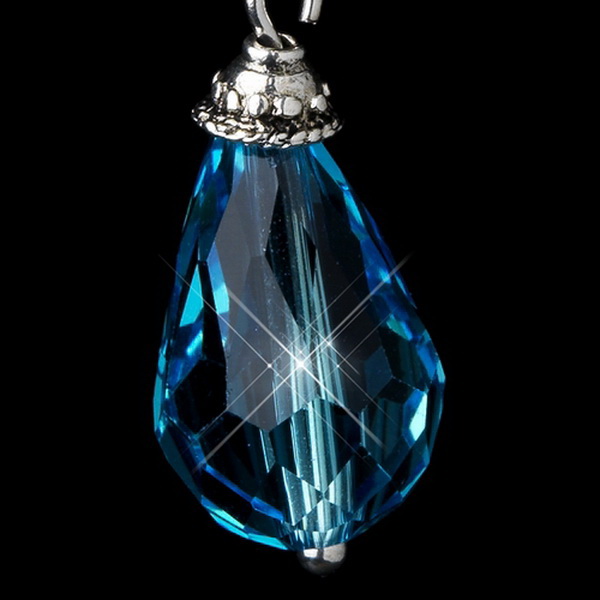 Elegance by Carbonneau E-8737-S-Aqua Silver Aqua Crystal Tear Drop Dangle Bridal Earrings 8737