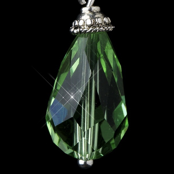Elegance by Carbonneau E-8737-S-Green Silver Green Crystal Tear Drop Dangle Bridal Earrings 8737