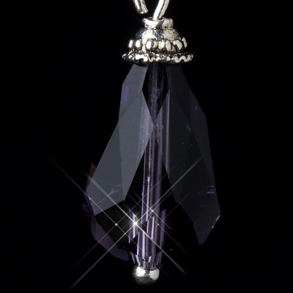 Elegance by Carbonneau E-8745-S-Amethyst Silver Amethyst Crystal Bead Drop Bridal Earrings 8745