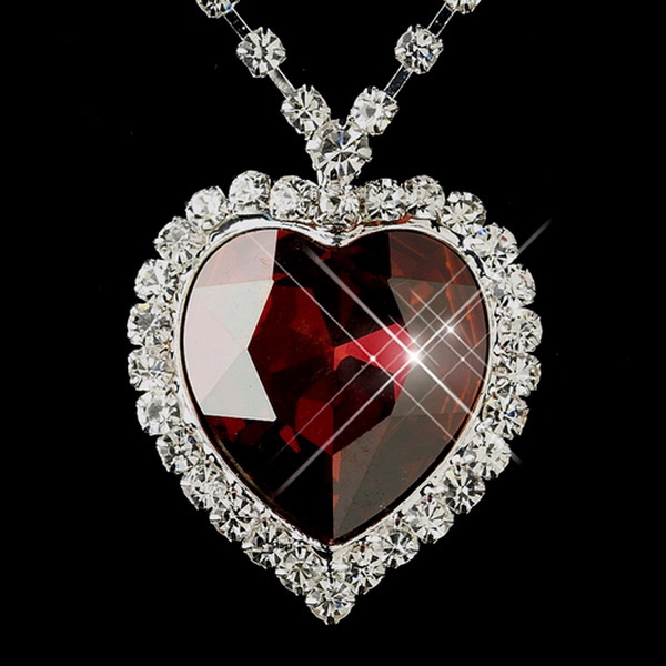 Elegance by Carbonneau N-71245-S-Red Silver Red Crystal Heart Necklace 71245