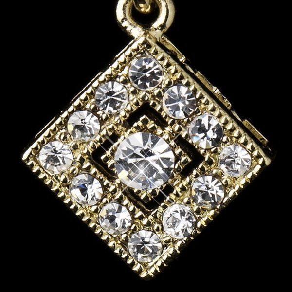 Elegance by Carbonneau E-9245-G-Clear Gold Clear Austrian Crystal Drop Bridal Earrings 9245