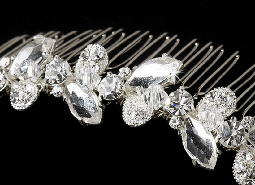 Elegance by Carbonneau Comb-8311 Beautiful Silver Clear Rhinestone & Swarovski Crystal Flower Bridal Comb 8311