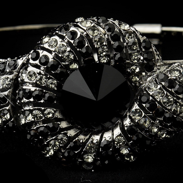 Elegance by Carbonneau B-8662-H-Black Hematite Black Crystal Bridal Beach Seashell Bangle Bracelet 8662