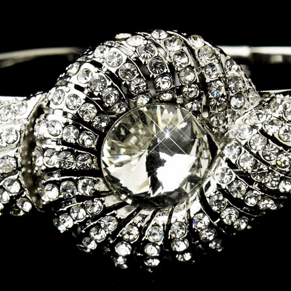 Elegance by Carbonneau B-8662-S-Clear Silver Clear Crystal Bridal Beach Seashell Bangle Bracelet 8662