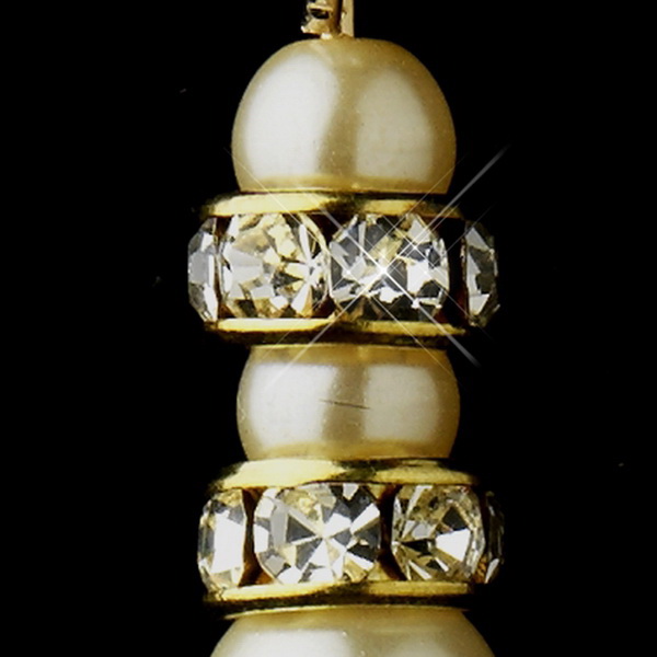 Elegance by Carbonneau E-8366-G-Ivory Gold Ivory Pearl Rhinestone Dangle Earrings 8366