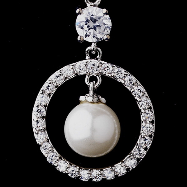 Elegance by Carbonneau E-5863-AS Antique Silver White Pearl & CZ Earrings 5863