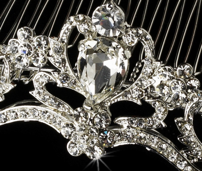 Elegance by Carbonneau Comb-8358-Silver Silver Princess Flower Rhinestone Bridal Tiara Hair Comb 8358