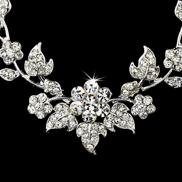 Elegance by Carbonneau NE-1320-Silver-Clear Swarovski Crystal Floral Bridal Jewelry Set NE 1320 Silver Clear