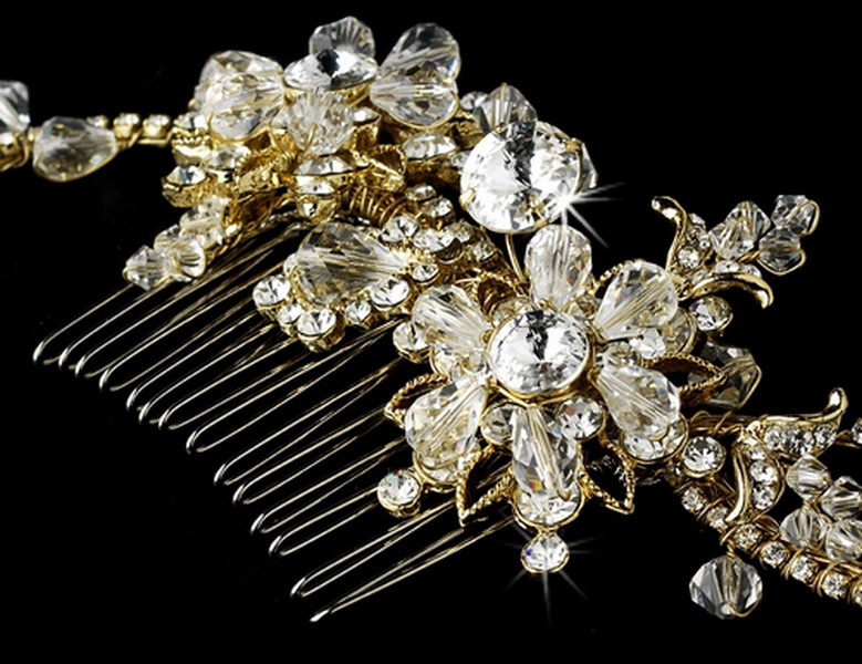 Elegance by Carbonneau Comb-7809-G Swarovski Crystal Bridal Side Comb 7809 Gold