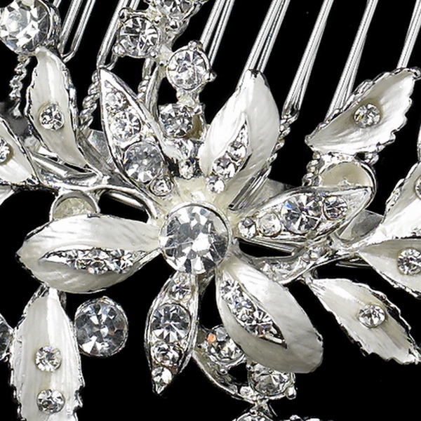 Elegance by Carbonneau Comb-9653-S-Clear Silver Flower Leaf Garden Bridal Hair Comb Dazzled in Rhinestones 9653