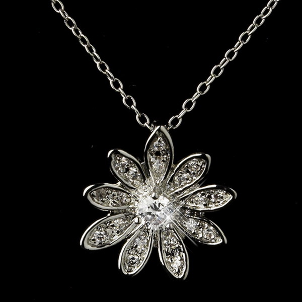 Elegance by Carbonneau NE-8664-AS-Clear Antique Silver CZ Crystal Flower Necklace & Earrings Bridal Jewelry Set 8664