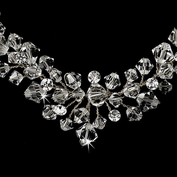 Elegance by Carbonneau NE7602 Silver Clear Swarovski Crystal Necklace & Earring Set NE 7602