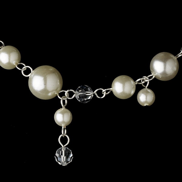 Elegance by Carbonneau NE-8396-Silver-Ivory Necklace Earring Set 8396 Silver Ivory