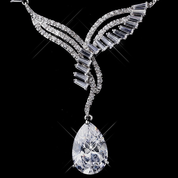 Elegance by Carbonneau ne-1292-silver Silver Clear CZ Necklace & Earring Set 1292