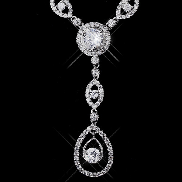 Elegance by Carbonneau NE-1295-Silver Silver Clear CZ Necklace & Earring Set 1295