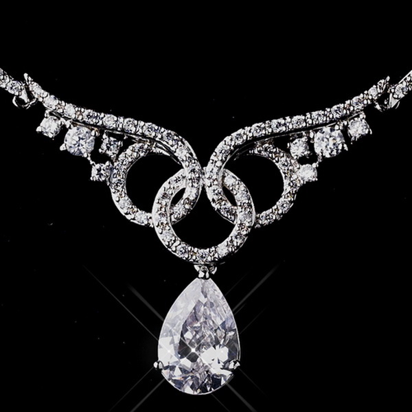 Elegance by Carbonneau NE-1298-Silver Silver Clear CZ Necklace Earring Set 1298