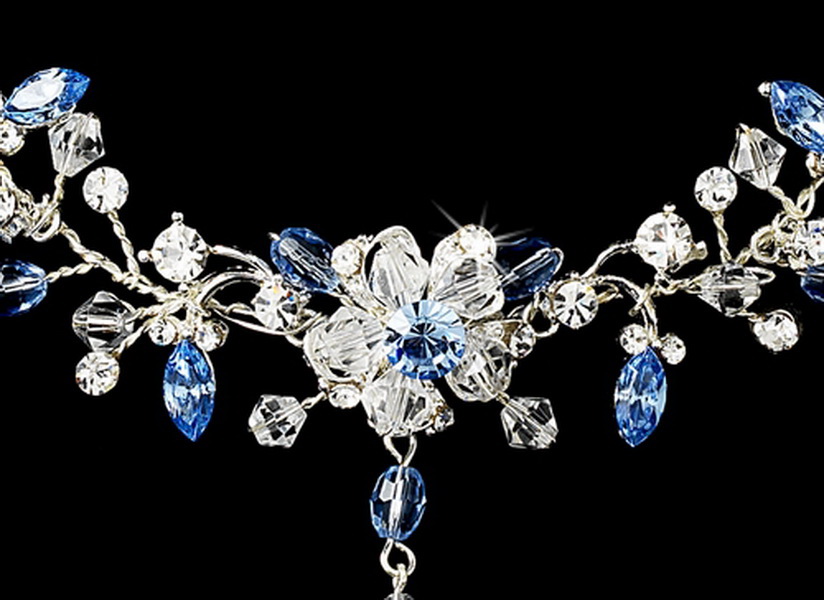 Elegance by Carbonneau Set-NE8003-HP8003-Light-Blue Light Blue Swarovski Crystal Bridal Jewelry & Tiara Set (Other Colors Available)