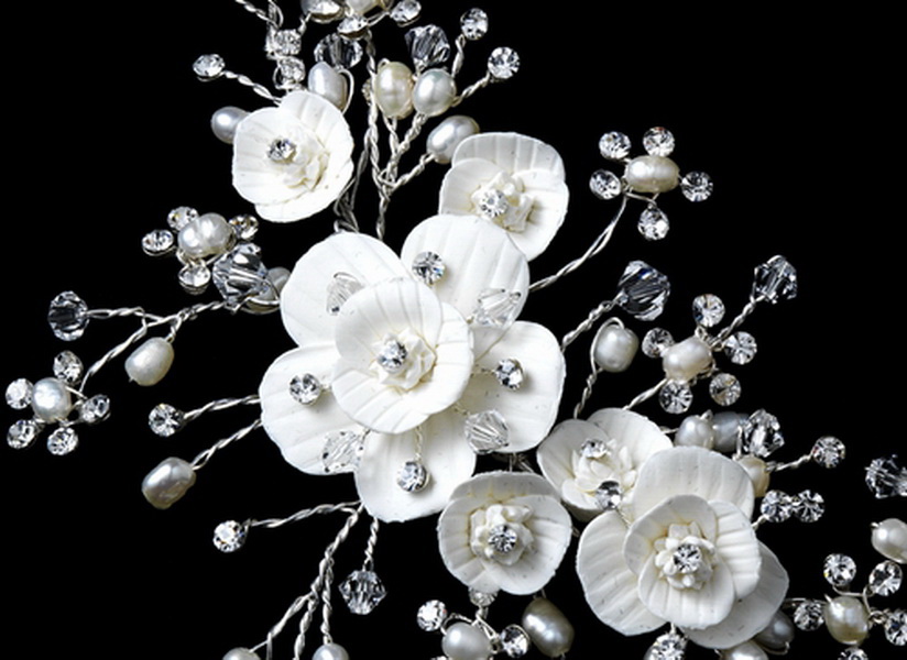 Elegance by Carbonneau NE-1015-S Beautiful Crystal, Porcelain & Pearl Bridal Jewelry Set NE 1015