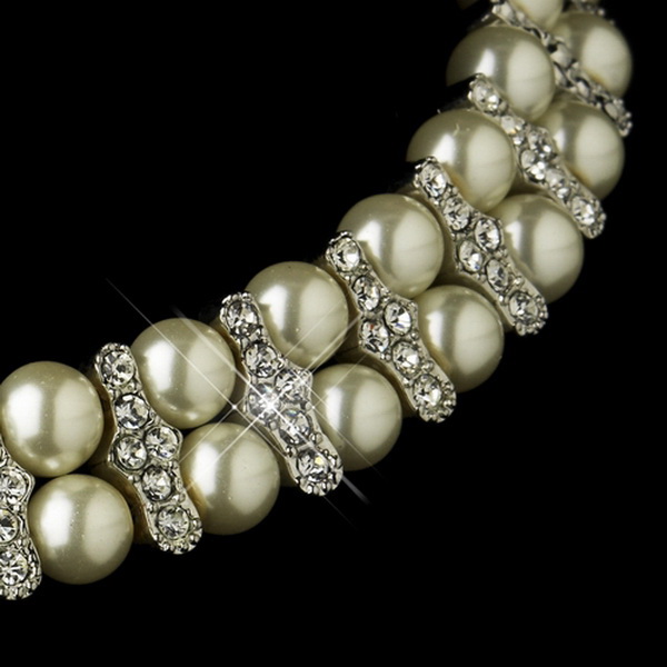 Elegance by Carbonneau NE-724-AS-Ivory Antique Silver Ivory Pearl Coil Necklace & Earrings Bridal Jewelry Set 724