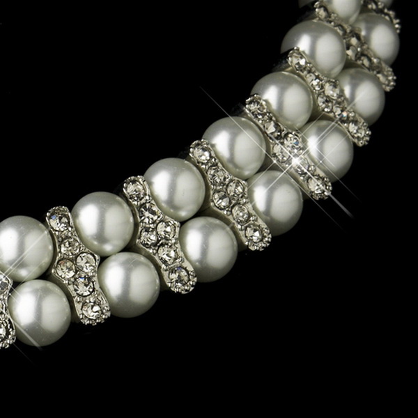 Elegance by Carbonneau NE-724-AS-White Antique Silver White Pearl Coil Necklace & Earrings Bridal Jewelry Set 724