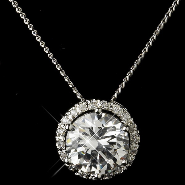 Elegance by Carbonneau NE-8757-AS-Clear Antique Silver Clear Round CZ Crystal Necklace & Earrings Bridal Jewelry Set 8757