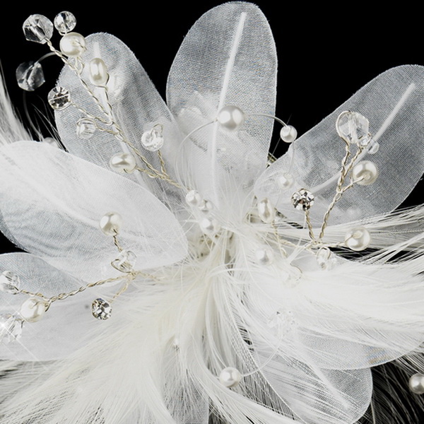 Elegance by Carbonneau Clip-2581 Feather Pearl & Austrian Crystal Flower Bridal Hair Clip 2581 with Brooch Pin